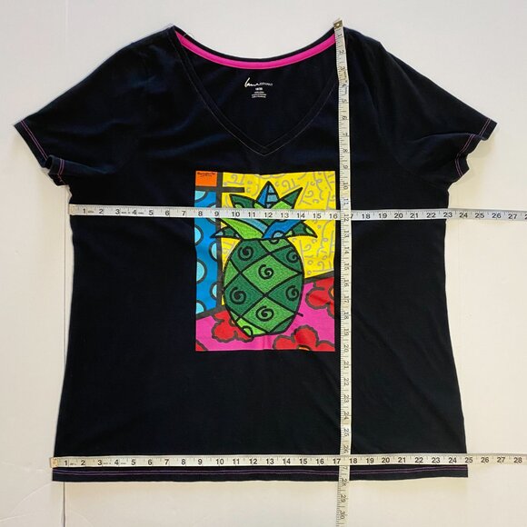Lane Bryant Vibrant Pineapple Graphic Black T-Shirt - Picture 7 of 13